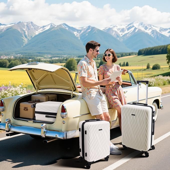 Hoteel Luggage Sets 3 Piece Hardside, 4-Year Warranty, Luggage Set with Spinner Wheels, TSA Lock, Wet/Dry Separation Compartment, Lightweight Carry on Luggage, 20"/24"/28" Suitcase, Beige