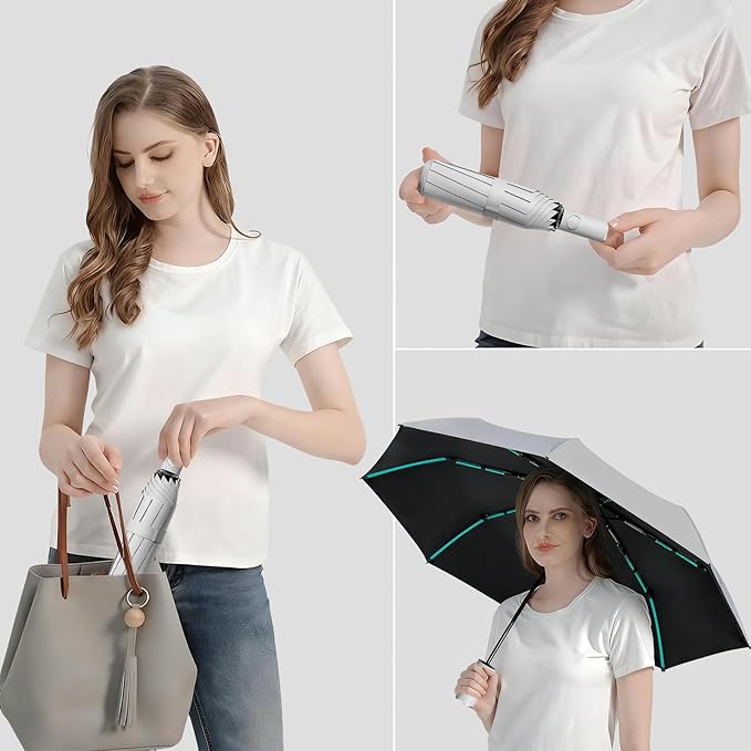Compact Automatic Folding Travel Umbrella-Windproof Rainproof, PF50+ Sun Protection for Hiking,Outdoor,Chool,Golf Course & Daily Use,Sturdy Multi-Ribbed Frame