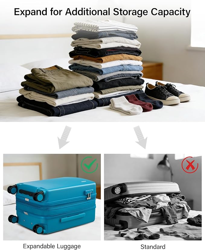 Hanke Expandable Carry On Luggage 22x14x9 Airline Approved, 20 Inch Hard Shell Suitcases with Wheels, Lightweight Travel Luggage Carry On Suitcase for Woman & Men with Tsa Lock(Caribbean Blue)