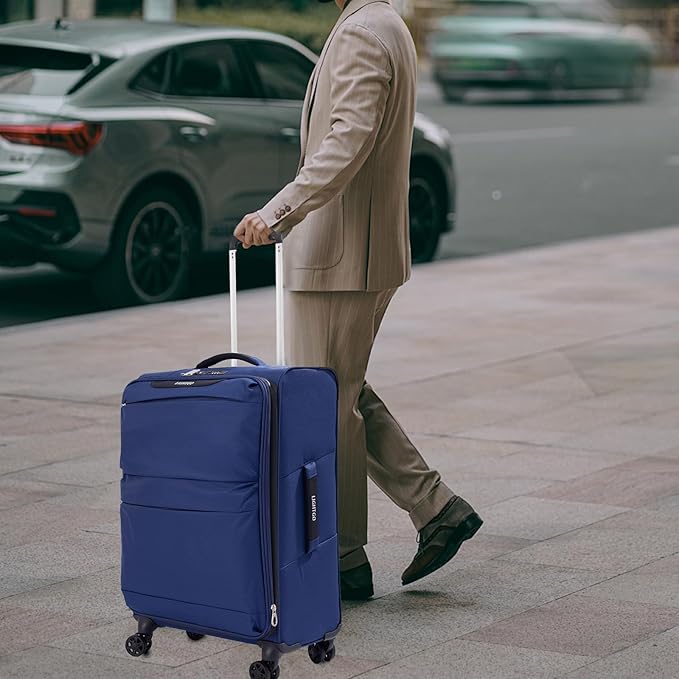 LIGHTGO 3 Piece Set Ultra Lightweight Softshell Suitcase with TSA Lock & 360° Silent Wheels - Water-Resistant, Expandable Luggage in 20in, 24in, 28in Sizes for Easy Travel(Navy Blue)