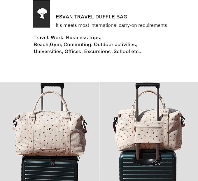 ESVAN Travel Tote Duffel Gym Bag,Weekender Overnight Carry-on Tote Crossbody Bag with Wet Pocket and Trolley Sleeve Upgraded
