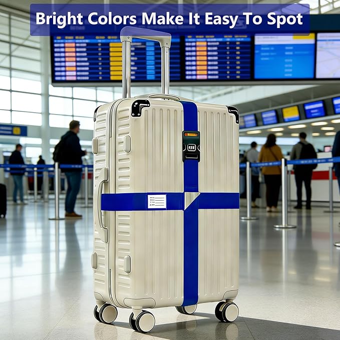 Luggage Straps for Suitcases,Travel Luggage Straps with Lock and Luggage Tags,Suitcase Strap,Adjustable Bright-Colored Travel Belt for Travel Suitcase Bag Closure Accessories. (Blue)