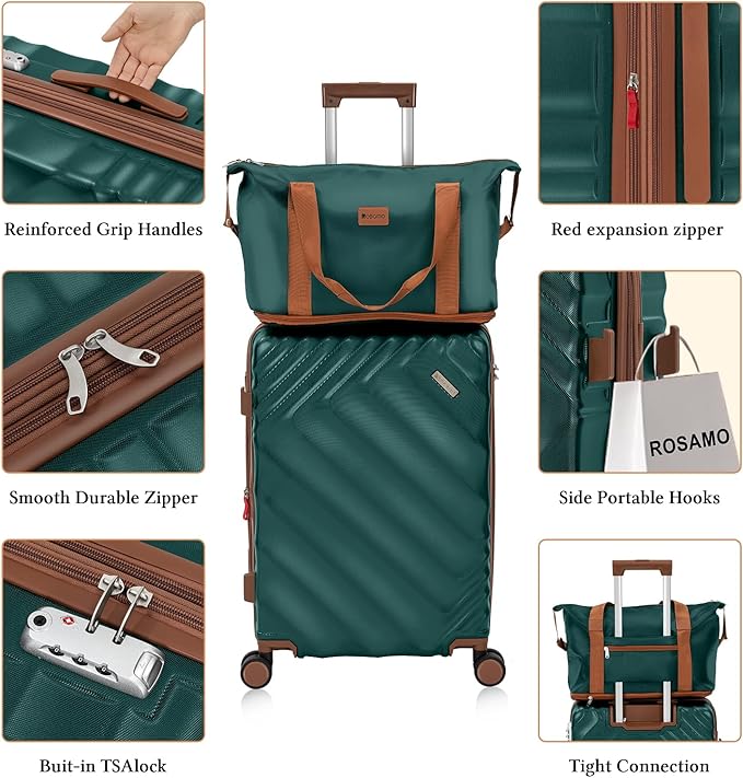 5 piece Luggage Set Expandable Suitcase 22x14x9 Airline Approved Carry on, ABS Hard Case Suitcases with Spinner Wheels, TSA Lock (Dark Green)