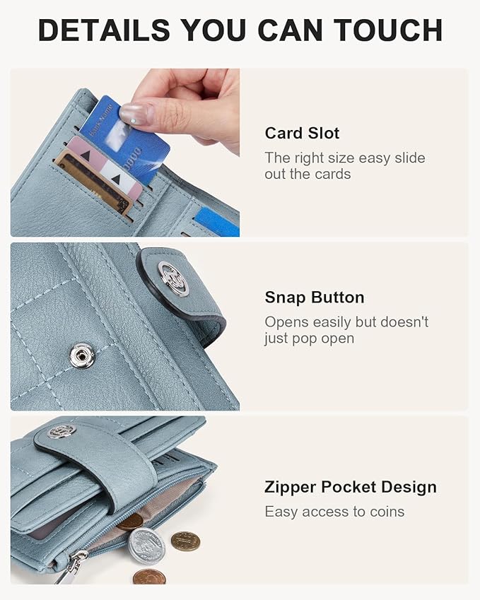 BOSTANTEN Small Wallet for Women Leather RFID Blocking Card Holder Bifold Compact Wallets With Zipper Coin Pocket Light Blue