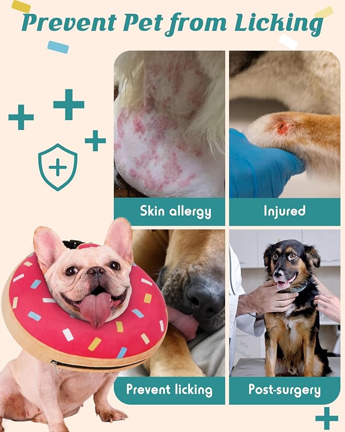 Inflatable Dog Pillow Cone Collar After Surgery, Donut Soft Neck Cone for Chihuahua Pomeranian Small Dogs, etc, Recovery E Collar to Stop Licking Pink Donut