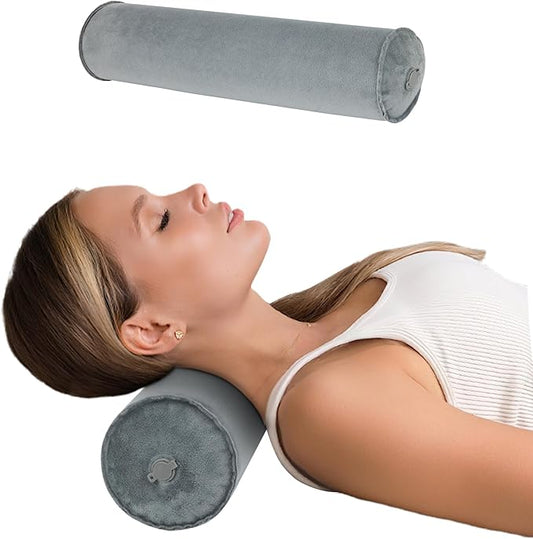 Inflatable Neck Pillow, Round Neck Pillows Support, Travel Pillow for Sleeping, Bolster Pillow for Bed, Legs and Back- Travel Essentials（3.9 x 18.9 inch