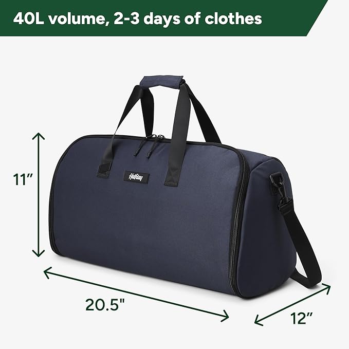 Halfday Convertible 2-in-1 Garment Duffel Weekender Bag 40L | Wrinkle-Free Travel, Hanging Suit Compartment, Shoe Pockets, Trolley Sleeve. Durable & Water-Resistant Carry-on, Marine
