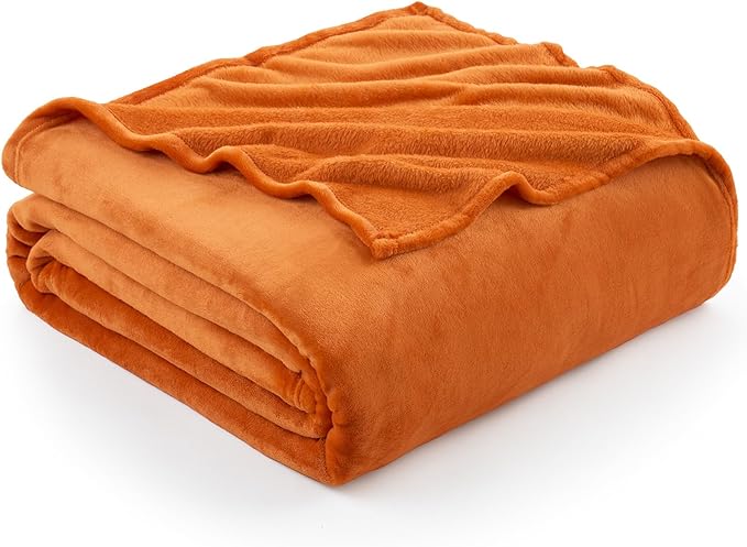 Hansleep Fleece Orange Throw XL Blanket, Super Soft Flannel Fuzzy Plush Cozy Blanket for All Seasons, Orange, Throw XL 50x70 Inches