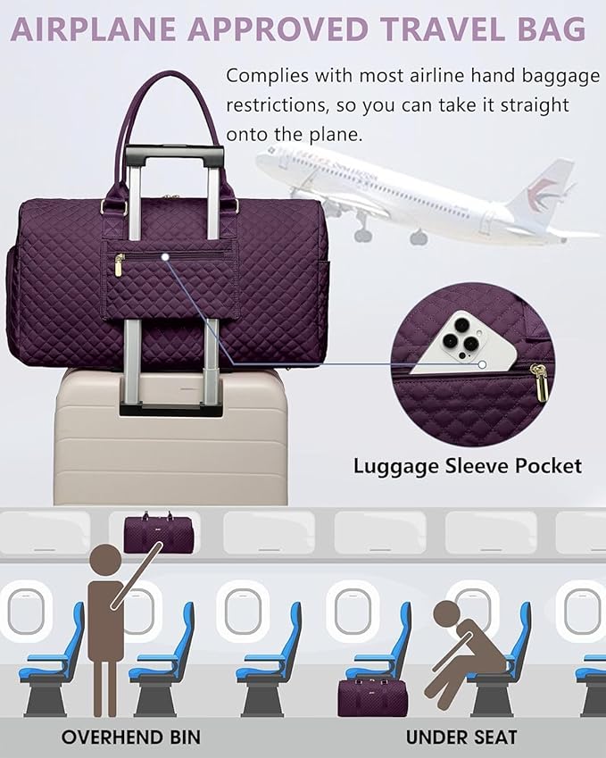 Women Weekender Travel Duffle Bag: Travel Duffel Overnight Bags with Shoe Compartment Large Carry on Tote with Toiletry Bag Weekend Traveling Yoga Gym Hospital Bag for Women with Wet Pocket Purple