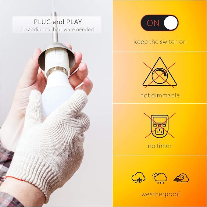 Boxlood Dusk to Dawn LED Light Bulbs, Built in Light Sensor, Plug and Play, 9W 6000K Cool White, 60W Halogen Equivalent, A19 E26 Base, AC120V, Auto On/Off Indoor Outdoor Lighting Bulb (2 Pack)