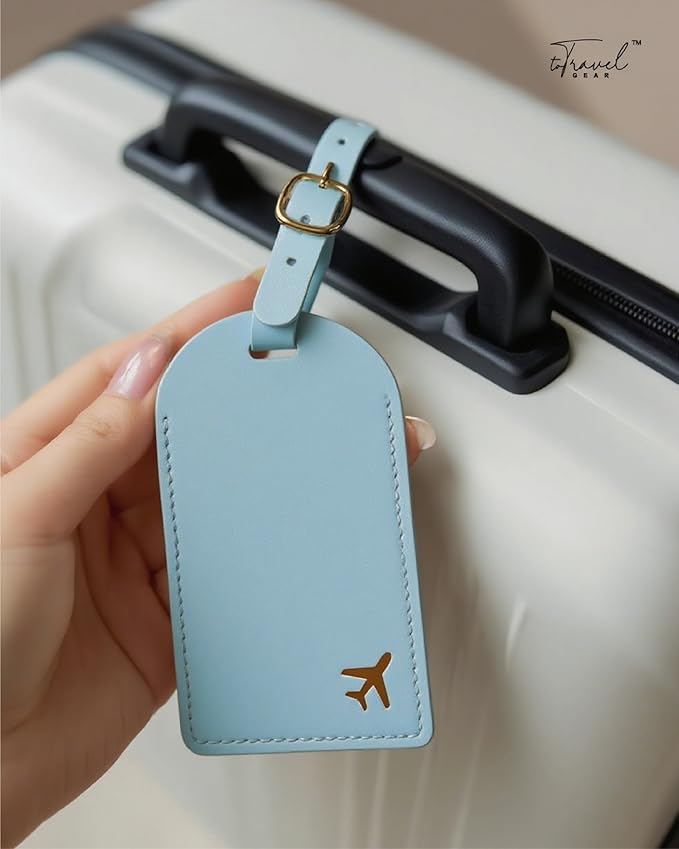 Luggage Tags for Suitcases, PU Leather Travel Tags for Luggage. (Sky Blue)