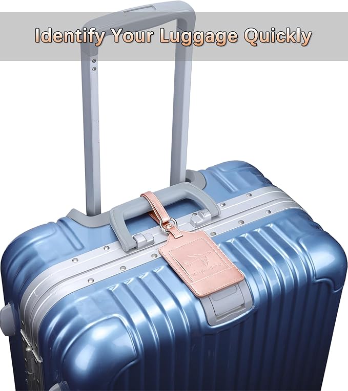 3 Pack Luggage Tags - Quick Install, Privacy Protection, Airplane Travel Essentials for Suitcases, Durable Leather - Rose Gold