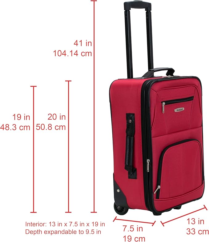 Rockland Fashion Softside Upright Luggage Set,Expandable, Red, 2-Piece (14/19)