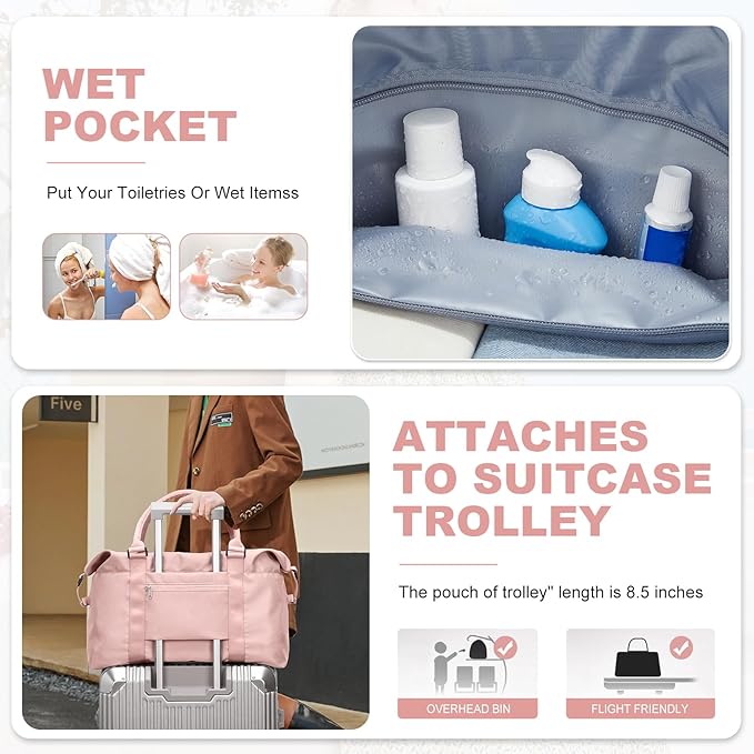 HYC00 Travel Duffel Bag,Carry-on Overnight Weekender Bags for Women,Sports Tote Gym Bag with Wet Pocket