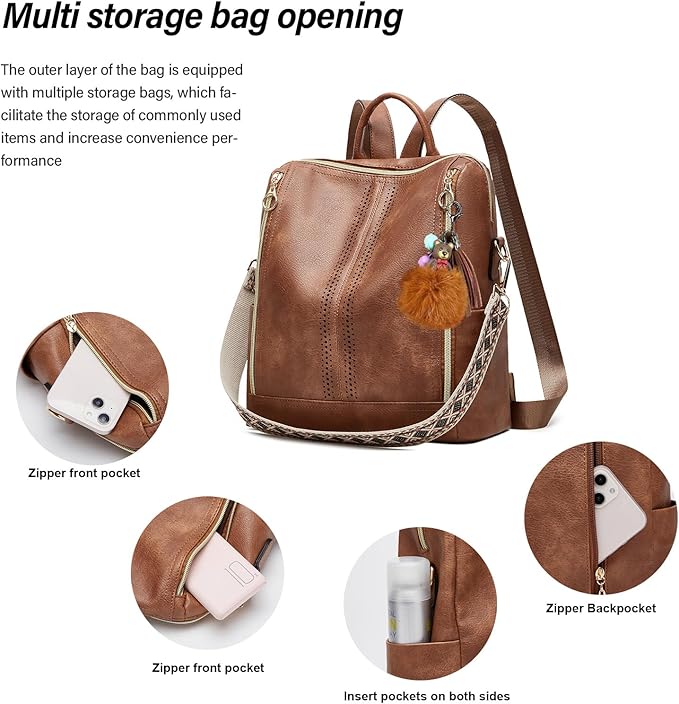 Makes Backpack Purse for Women PU Leather Travel Satchel Handbag Convertible Design Bag with Purse