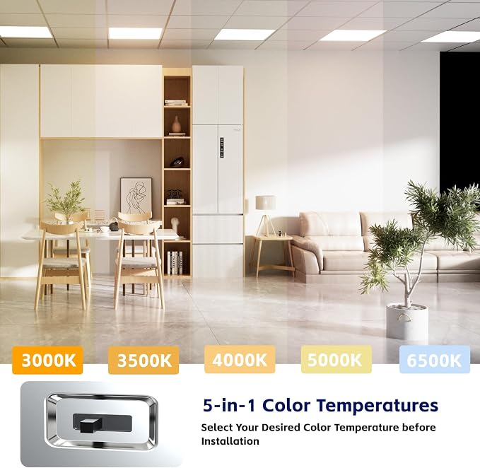 12 Pack 2x2 LED Panel Light 5CCT Selectable Drop Ceiling Light Fixture | Dimmable,3000K-6500K,5 Wattage Adjustable 20-40W,ETL Listed Commercial Fixture,Backlit LED Panel Design
