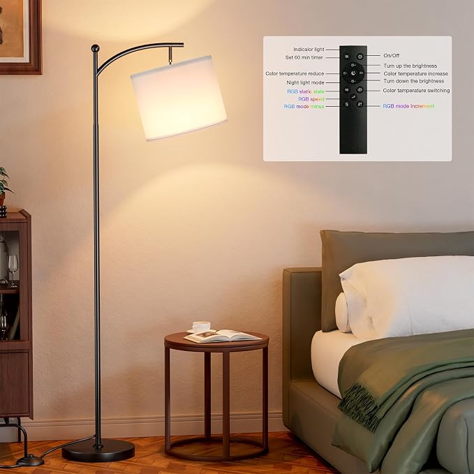 Floor Lamps with Smart Light Bulb, RGB + Color Temperatures Bright Dimmable Smart Floor lamp(White Shade & Black Pole)