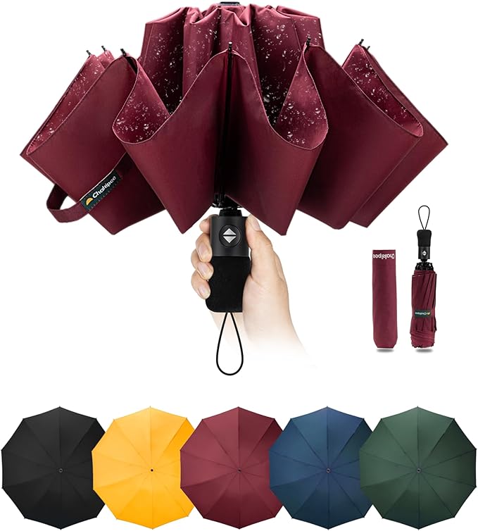 Travel Compact Umbrella Windproof - Portable Automatic Umbrellas for Rain, Inverted Folding Umbrella for Men and Women