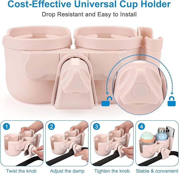 Accmor Stroller Cup Holder with Phone Holder, Bike Cup Holder, Universal Cup Holder for Uppababy Nuna Doona Strollers, 2-in-1 Cup Phone Holder for Stroller Bike Wheelchair Walker Accessory