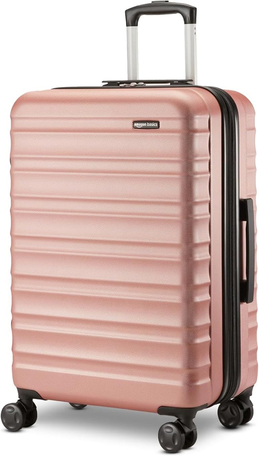 Amazon Basics 26" Hardside Medium Checked Luggage, Expandable Hardshell Suitcase with Telescoping Handle, Scratch-Resistant Surface, Four Multi-directional Wheels, Rose Gold