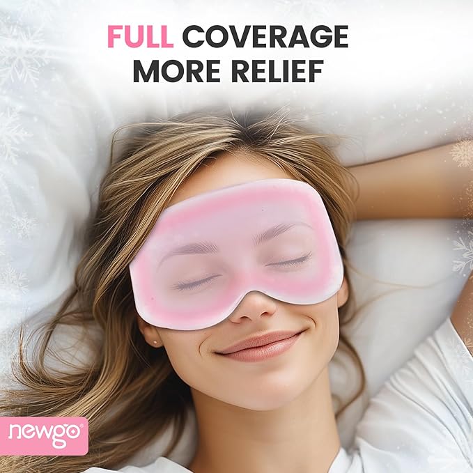 NEWGO Cooling Gel Eye Mask 3D Soft Cold Eye Mask, Eye Ice Pack with Zero Eye Pressure Hot Cold Therapy Blackout Sleep Mask for Puffiness, Dark Circles, Dry Eyes, Headaches and Stress Relief - Pink