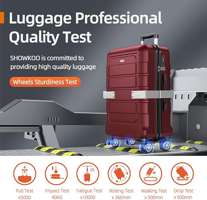 SHOWKOO Luggage Sets with Duffle Bag Expandable 100% PC Durable Suitcase Double Wheels TSA Lock 5pcs Wine Red