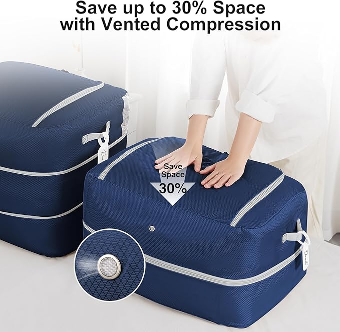 Comforter Storage Bag - 110L Large Capacity Blanket Storage Bags Ultra Space Saving Self Compression Organizer, Washable Compression Bags for Storage Comforter Blanket, 6-Pack, Navy Blue