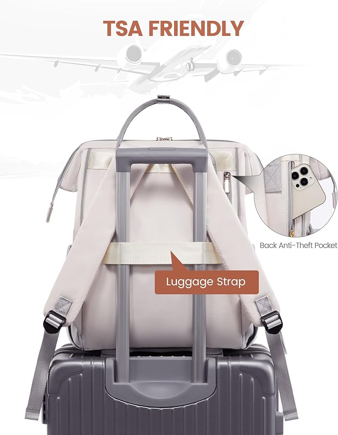 LOVEOVOOK 15.6 Inch Laptop Backpack for Women, Large Capacity Travel Backpack with USB Charging Port, Waterproof Work Backpack for Business, College, Nursing & Airline Travel,Light Gray