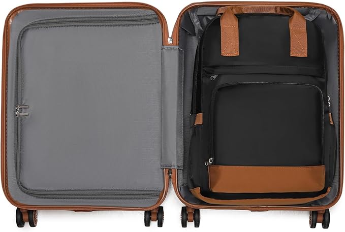 Kono Luggage Set 3 Piece Carry On Hardside Luggage with TSA Lock Spinner Wheels Lightweight PC+ABS Carry On Suitcase Apricot Black