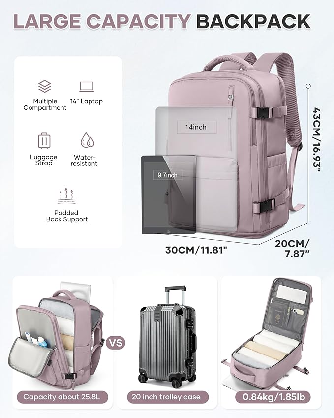 WONHOX Large Travel Backpack Carry on Flight Approved Laptop Work Business Backpack for Women Men Mochila de Viaje