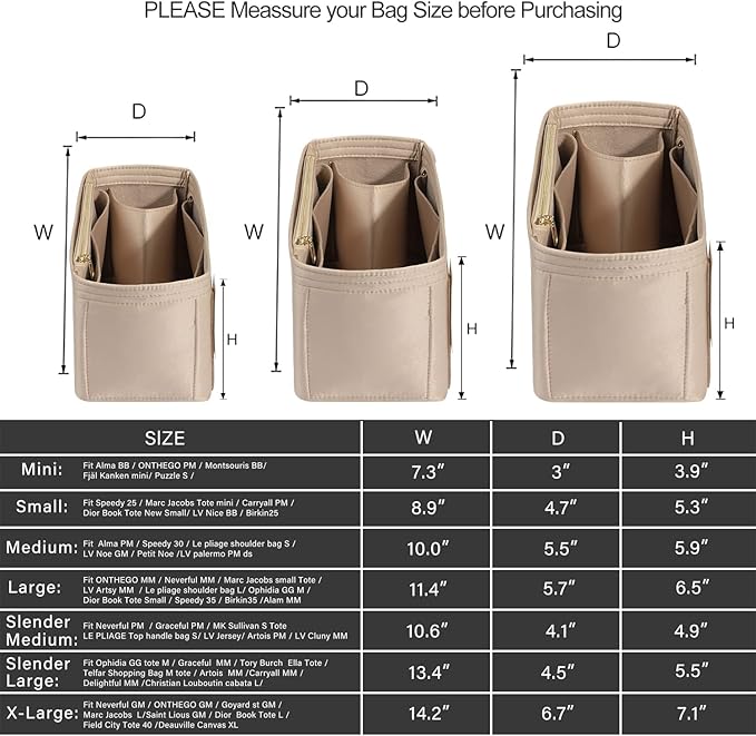 ZTUJO Purse Organizer Insert For Handbags, Silky Touching Bag Organizer Insert With Bottle Holder, Perfect for Speedy, Neverfull, Tote,ONTHEGO,Artsy,Handbag and More (Medium, Silky Beige)