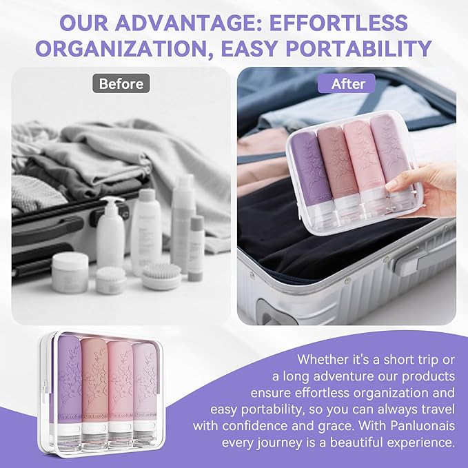 Silicone Travel Bottles for Toiletries, TSA Approved Leak-Proof Toiletry Containers for Airplane & Vacation