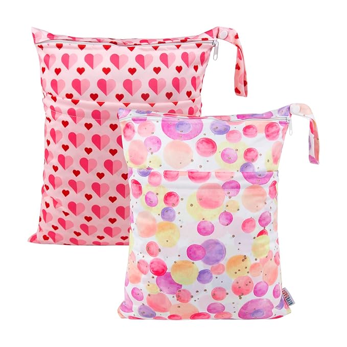 ALVA ALVABABY 2pcs Cloth Diaper Wet Dry Bags Waterproof Reusable with Two Zippered Pockets Travel Beach Pool Daycare Soiled Baby Items Yoga Gym Bag for Swimsuits or Wet Clothes LZ0102