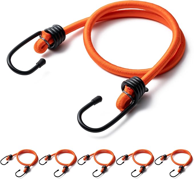 Aegero 18inch Bungee Cords with Hooks,6Pcs Heavy Duty Extra Strong Outdoor Elastic Rope,Multi-Purpose Elastic Bungee Straps for Luggage,Camping,Tarps,Bike Rack,Outdoor Tent,Weatherproof（Orange）