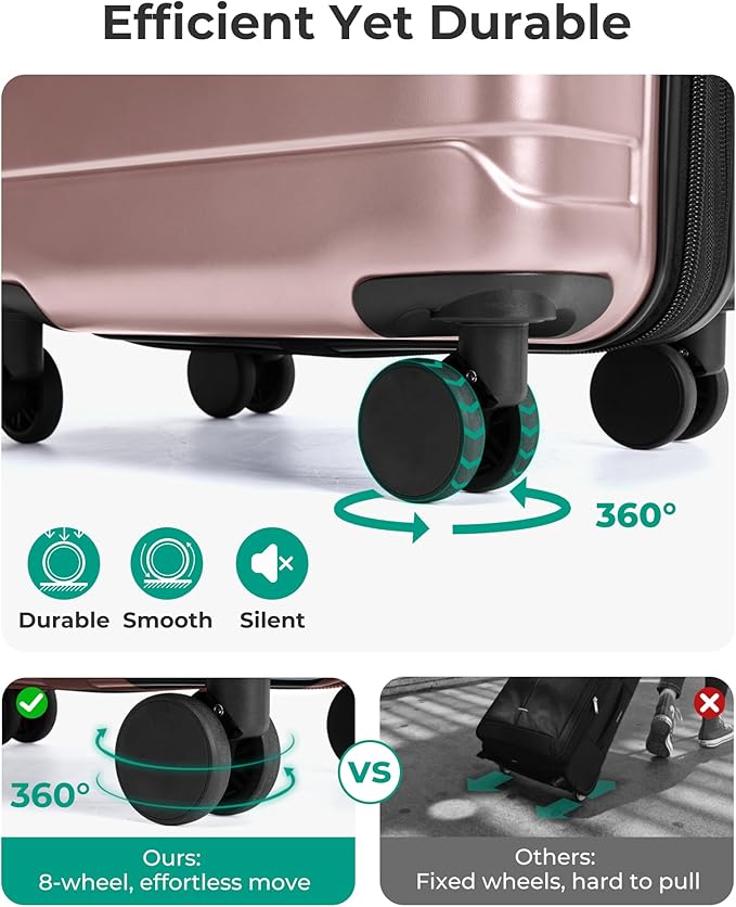 BAGSMART Carry On Luggage 22x14x9 Airline Approved with Spinner Wheels,Lightweight 20 Inch Luggage with TSA Lock,Expandable Hard Shell Carry On Suitcases for Men Women,Rose Gold