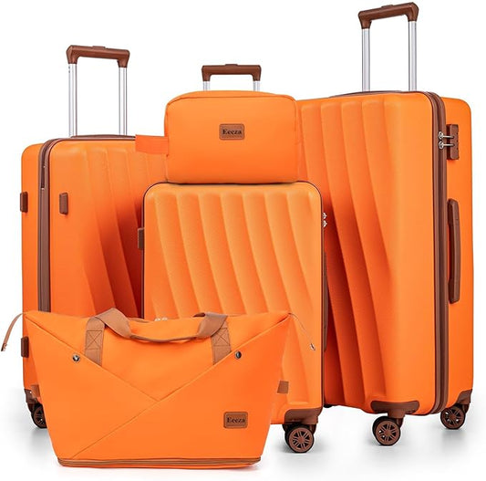 Luggage Sets 5 Piece Suitcases with Wheels,ABS Hard Case Suitcases with Spinner Wheels,Durable Travel Luggage(Orange, 5 Piece Set(20"/24"/28"))
