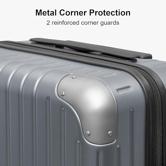 LEVEL8 Carry on Luggage Airline Approved, Hardshell Suitcases with Spinner Wheels, Lightweight PC Luggage, 20 inch, Gray