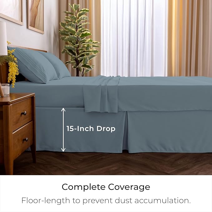 Mellanni Bed Skirt Cal King Size - Tailored Drop Bed Skirting | 15-Inch Pleated Dust Ruffle - Hotel Luxury Bedding - Wrinkle, Fade, Stain Resistant - 1 Bedskirt (King, Spa Blue)