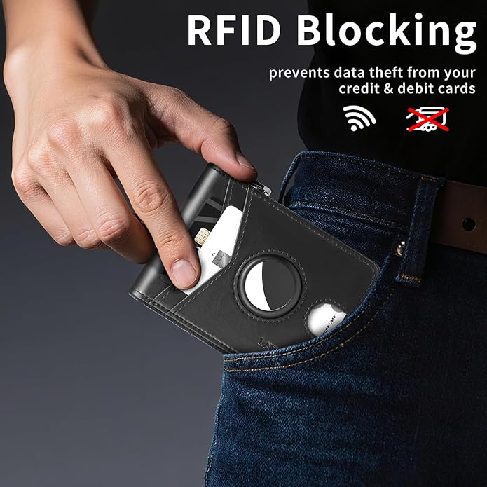 Men’s RFID Blocking Zipper Large Dimensions Wallet with 2 ID Windows - Large Capacity Design, 13 Credit Card Slots