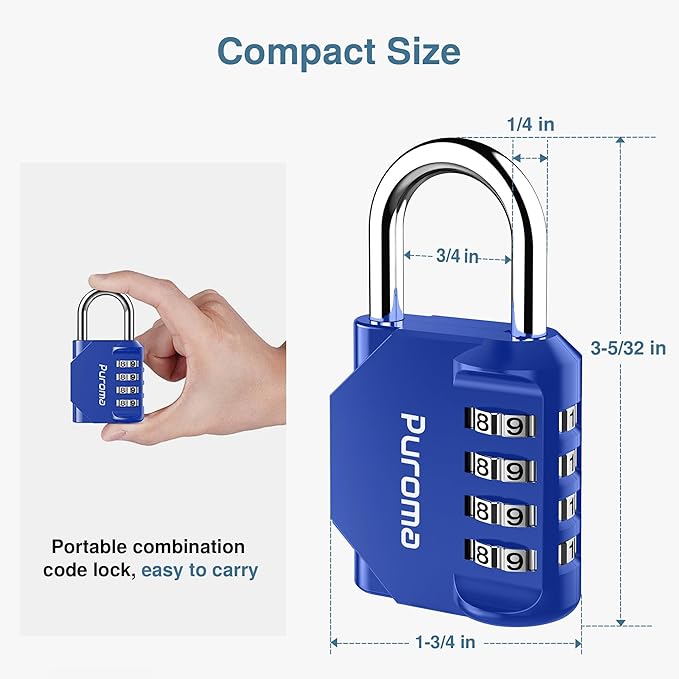Puroma 4 Pack Combination Lock for Locker 4 Digit Outdoor Waterproof Padlock for School, Gym, Sports, Fence, Toolbox, Gate, Case, Outdoor, Hasp Storage, Cabinets (Blue)