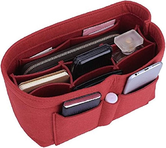ZTUJO Purse Organizer Insert, Felt Bag Organizer For Handbag, 13 Colors, 6 Sizes (Slender Medium, Red)