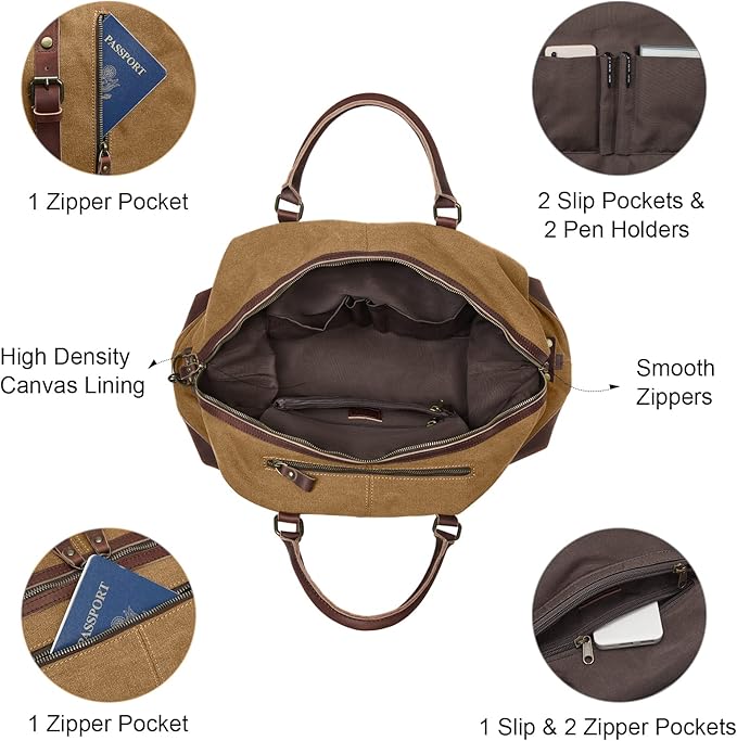 S-ZONE Duffle Bag for Travel Canvas Duffel Bag Carry on Weekender Bag for Men
