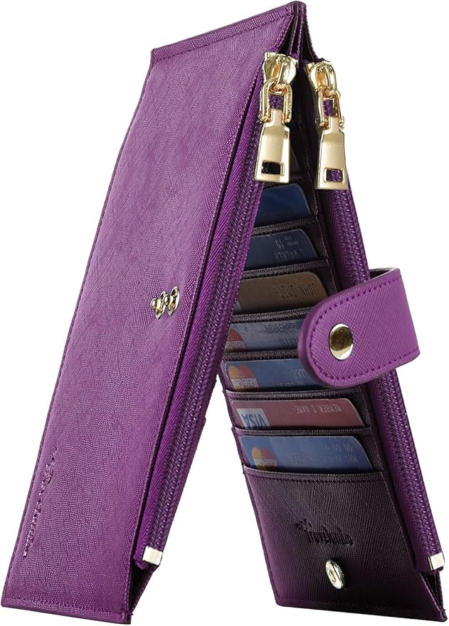 Travelambo RFID Wallet Women Large Size Bifold Multi Card Wallet Case with Zipper Pocke Credit Card Holder for Women