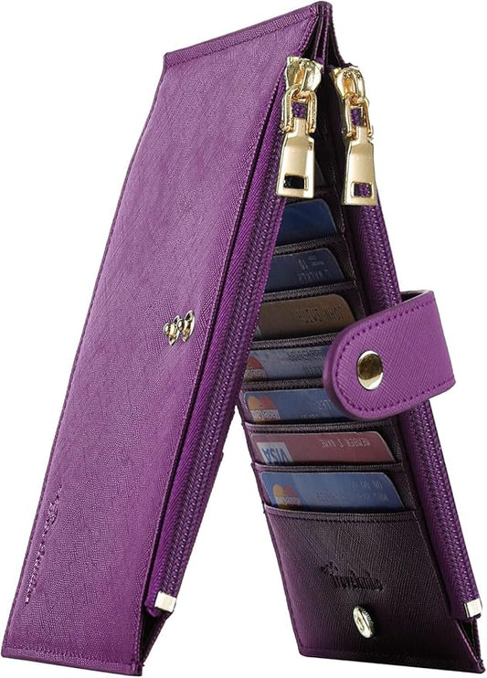Travelambo RFID Wallet Women Large Size Bifold Multi Card Wallet Case with Zipper Pocke Credit Card Holder for Women