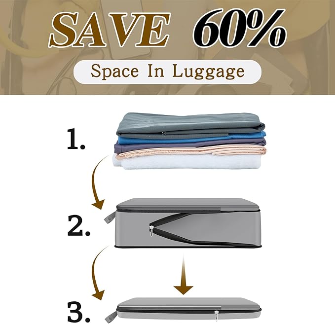 Hosuly 6 Pcs Ultralight Compression Packing Cubes for Travel 17.3 x 12.6'' XL Large Expandable Luggage Organizers for Save Space Family Long Trips (Dark Gray)