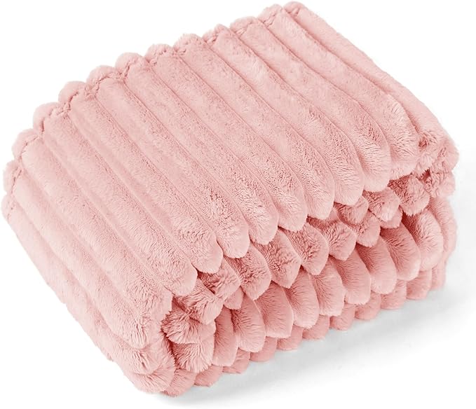 EXQ Home Fleece Throw Blanket for Couch or Bed - 3D Stripe Jacquard Decorative Blankets - Cozy Soft Lightweight Fuzzy Flannel Blanket Suitable for All Seasons(50"×60",Pink)