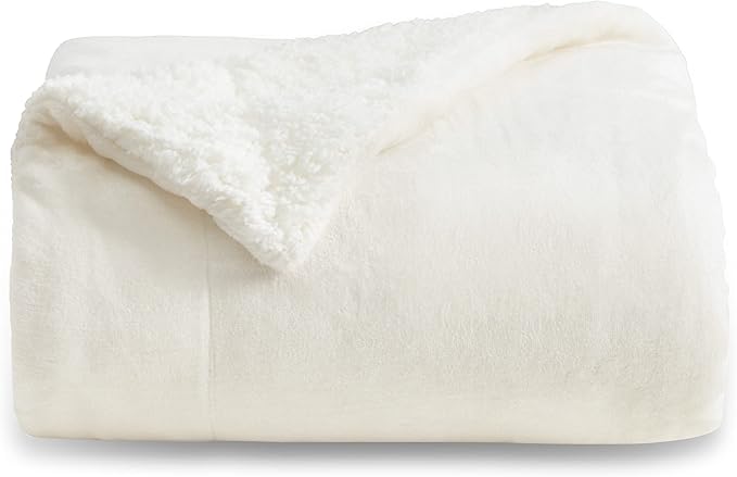 Bedsure GentleSoft Sherpa Fleece Twin Size Blanket for Couch, Non-Heated, Thick and Warm Throw for Women and Men, Soft Fuzzy Plush Twin Blanket for Spring, Cream, 60x80 Inches