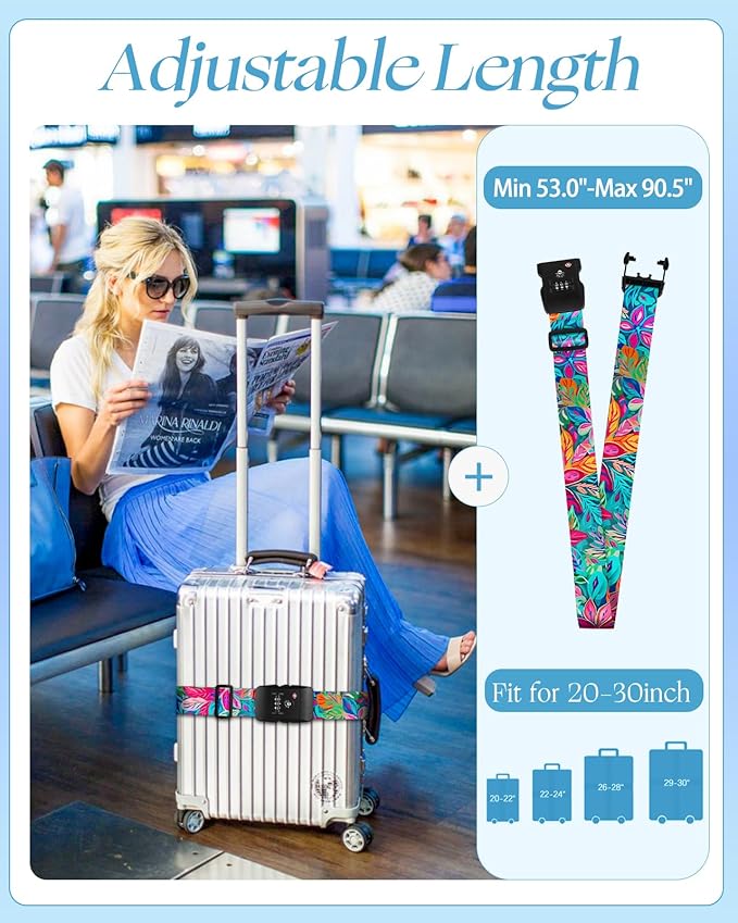 Slohif Luggage Straps TSA Lock for Suitcases - Travel Belt TSA Approved Accessories Luggage Identifiers Carry On Bag with Buckle Nylon Adjustable Band for Add a Bag Artistic Leaf