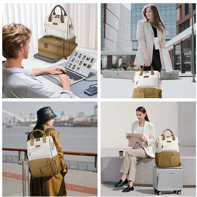 Maelstrom Travel Backpack for Women Men,Laptop Backpack Fits 15.6-17.3 Inch Laptop, Nurse/Work Bag with Insulated Lunch Box (Khaki-beige)