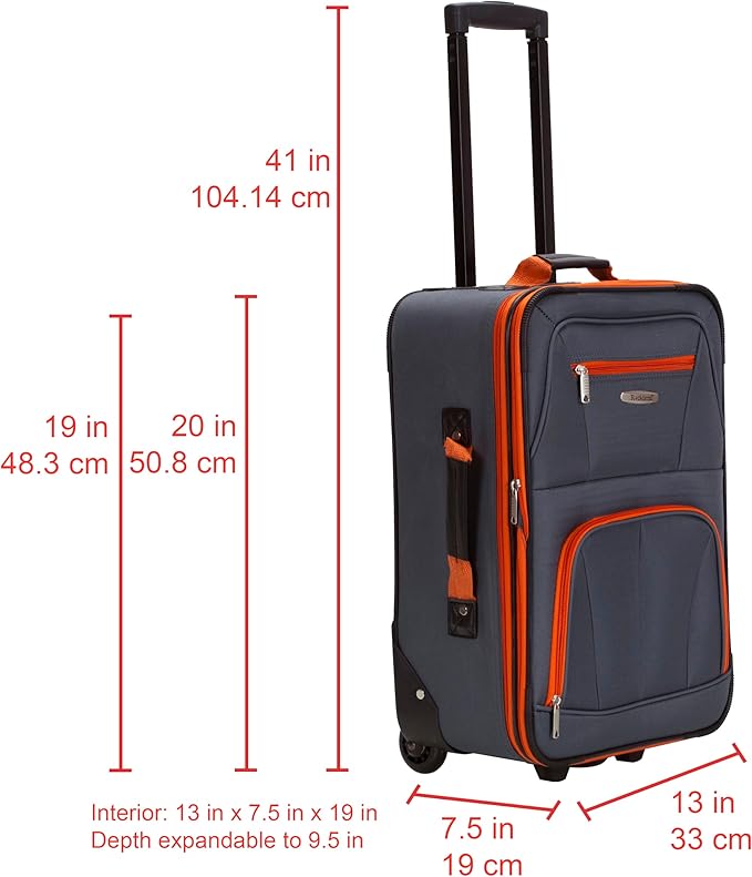 Rockland Fashion Softside Upright Luggage Set, Expandable, Charcoal, 2-Piece Set (14/19)